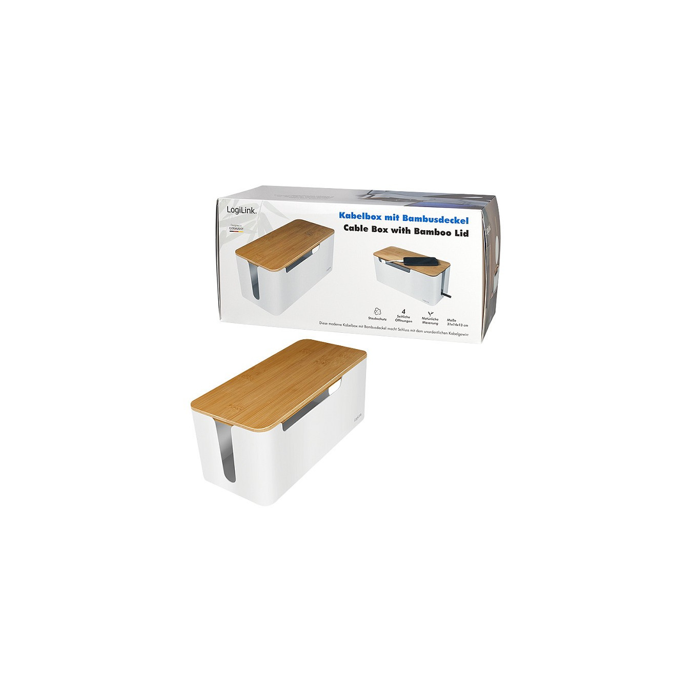 Management Cable Box Bambus-Deckel 320 x 140 x 130mm LogiLink White — Buy in Cyprus with Fast Delivery