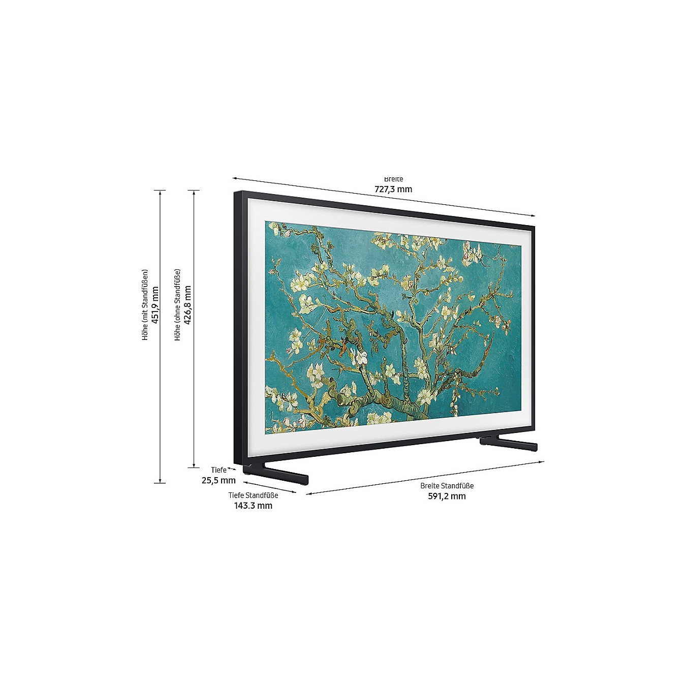 80.0cm 32' (1920x1080) Samsung The Frame GQ32LS03CBUXZG 16:9 QLED 50Hz HDMI USB WLAN Bluetooth HDR10+ Speaker Black