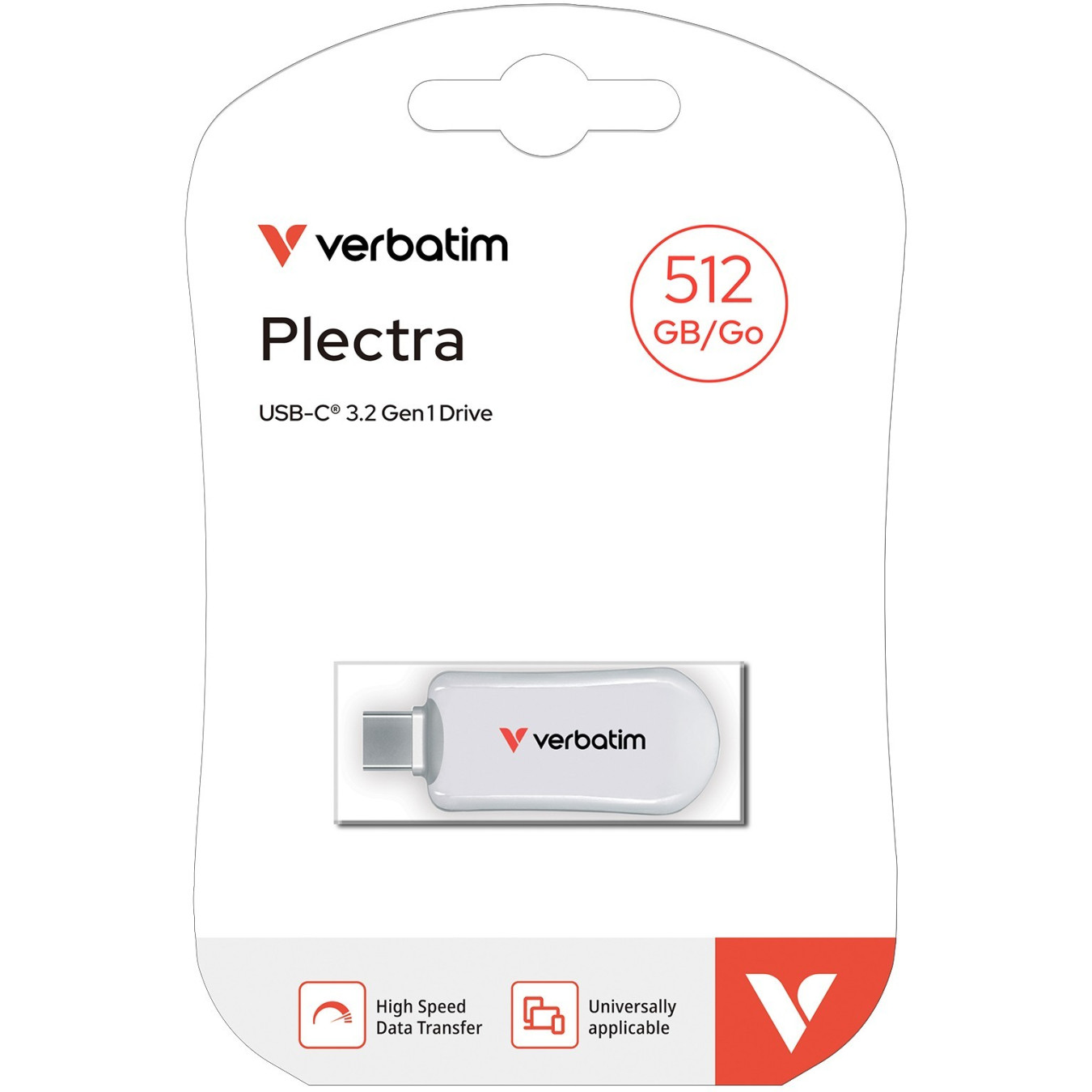 Verbatim Plectra USB-C Flash Drive - 30231 - White, 512GB, USB 3.2 Gen1, Capless — Buy in Cyprus with Fast Delivery