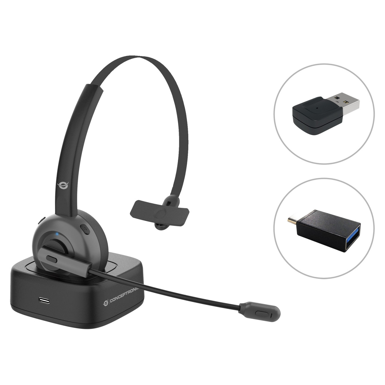 CONCEPTRONIC Headset Mono WLS BT5.0 Mikro ANC Dock +22Std sw — Buy in Cyprus with Fast Delivery