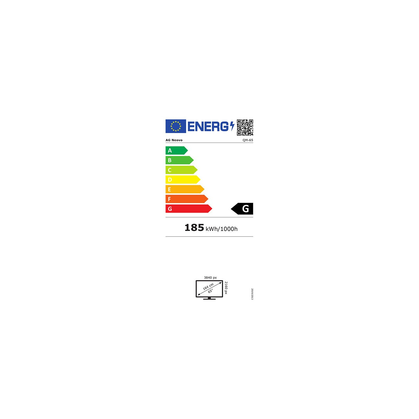 165.1cm 65' (3840x2160) AG Neovo QM-65 Digital Signage DisplayPort HDMI DVI VGA USB VESA 5ms Speaker 4K UHD Black