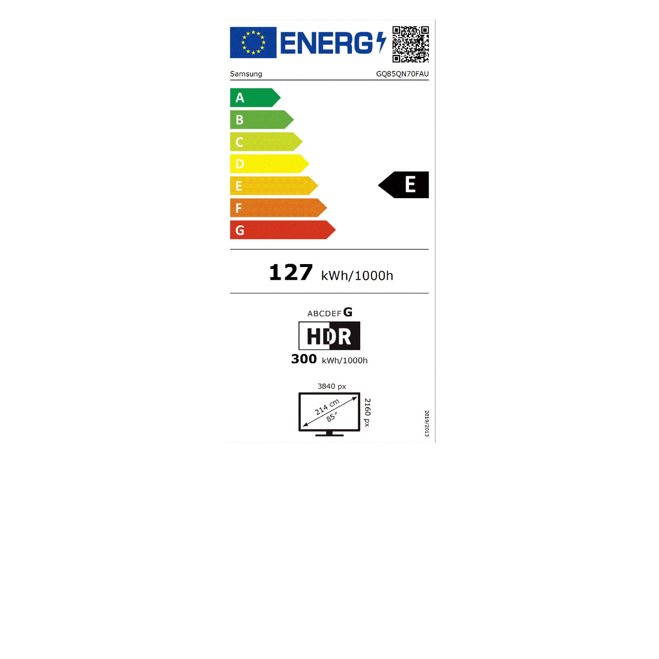 214cm 85' (3840x2160) Samsung GQ85QN70FAUXZG 16:9 Neo QLED Mini-LED 144Hz 4x HDMI 2x USB WLAN HDR10+ FreeSync Black