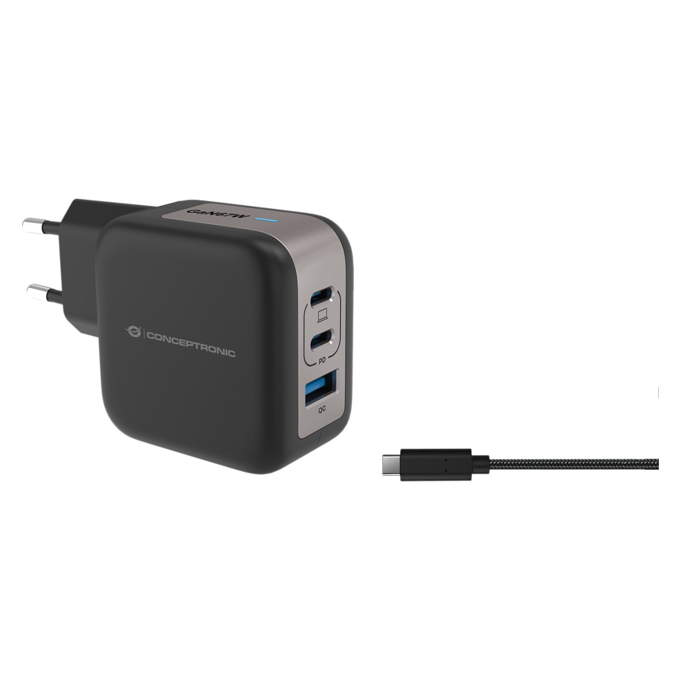 CONCEPTRONIC Ladegerät 3Port GaN 2xUSB-C 1xA 67WPD3.0 PPS sw — Buy in Cyprus with Fast Delivery