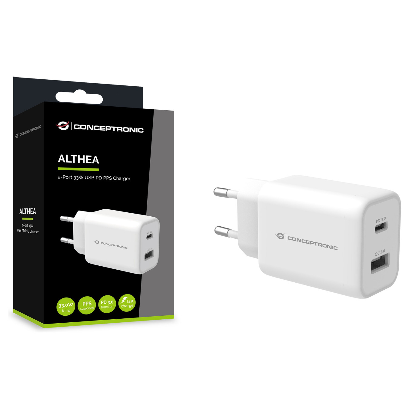 CONCEPTRONIC Ladegerät 2Port USB-C -A 33WPD3.0 PPS ws — Buy in Cyprus with Fast Delivery