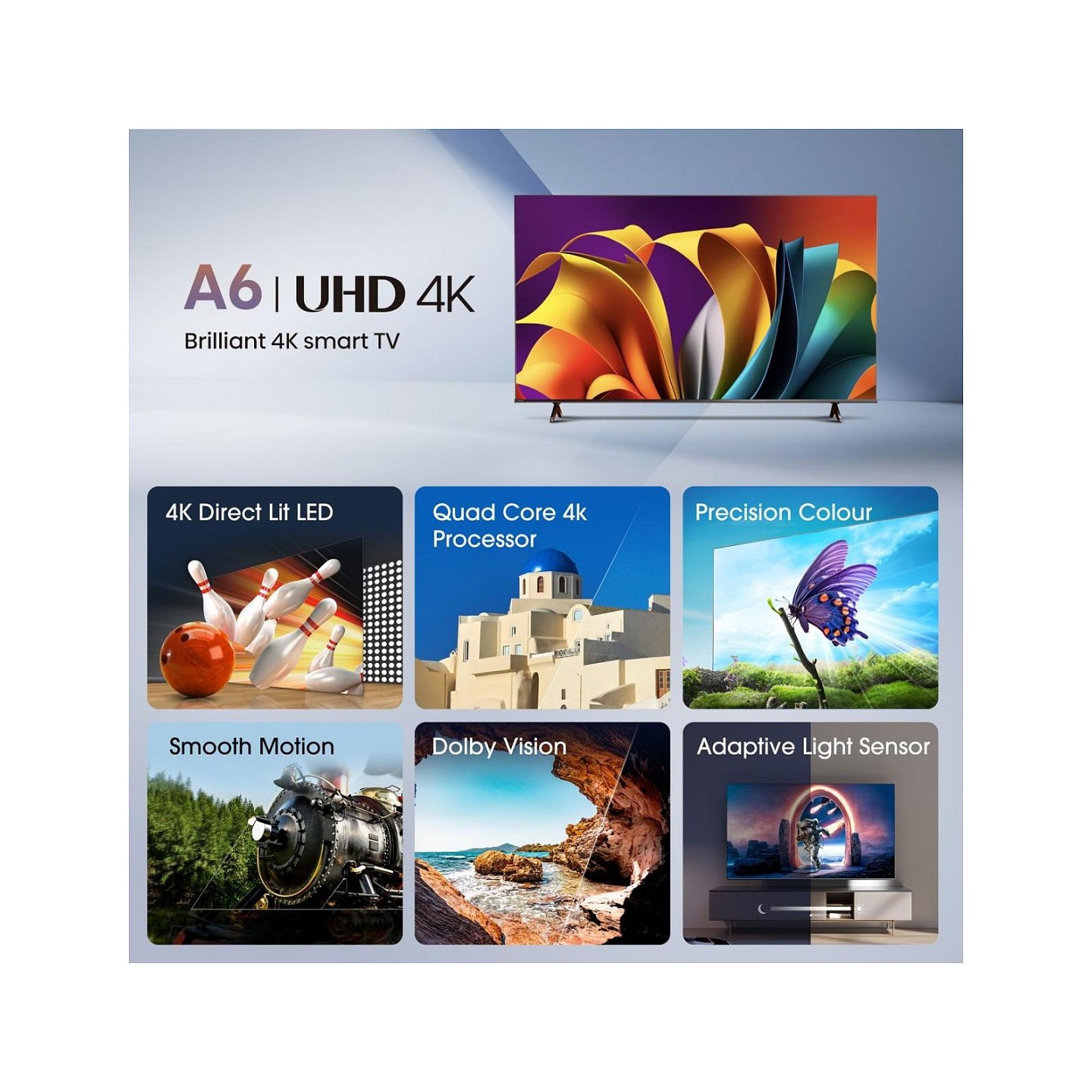 164.0cm 65' (3840x2160) Hisense 65E6NT 16:9 DLED 60Hz HDMI USB WLAN Bluetooth HDR10+ Speaker Black