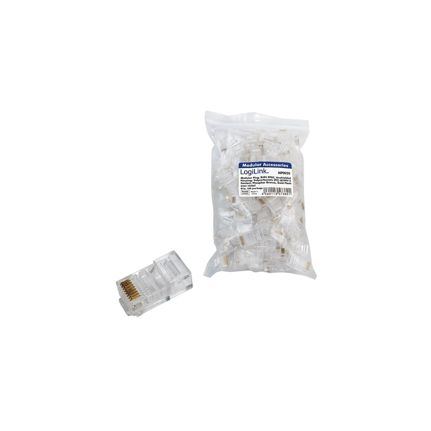 MP0020 UNSHIELDED MODULAR PLUG CAT6 RJ45 8P8C 100pcs LOGILINK — Buy in Cyprus with Fast Delivery