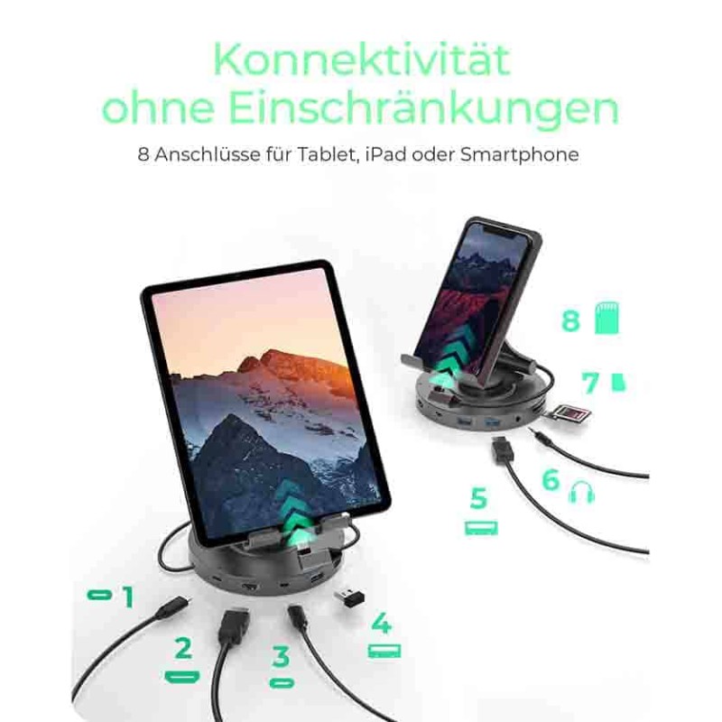 IB-TH100-DK SWIVEL STAND FOR TABLET AND SMARTPHONE WITH DOCKINGSTATION ICYBOX — Buy in Cyprus with Fast Delivery