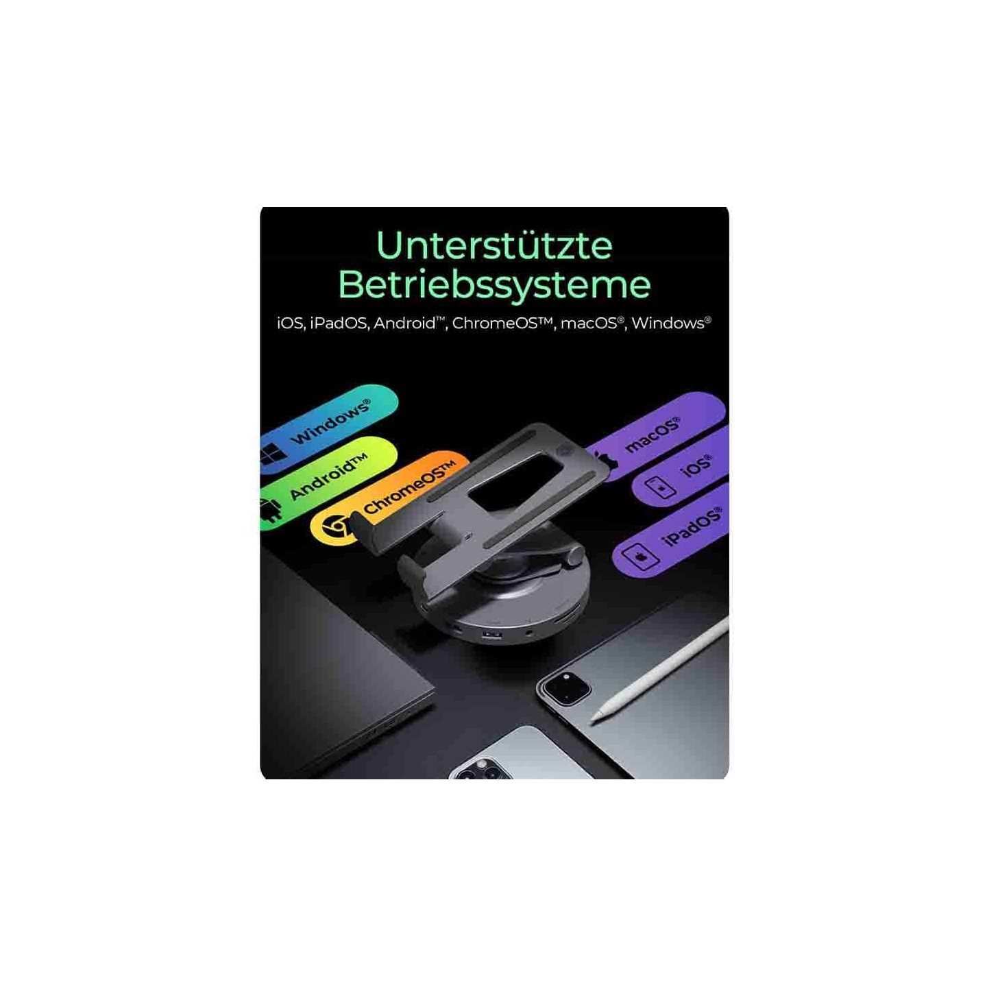 IB-TH100-DK SWIVEL STAND FOR TABLET AND SMARTPHONE WITH DOCKINGSTATION ICYBOX — Buy in Cyprus with Fast Delivery