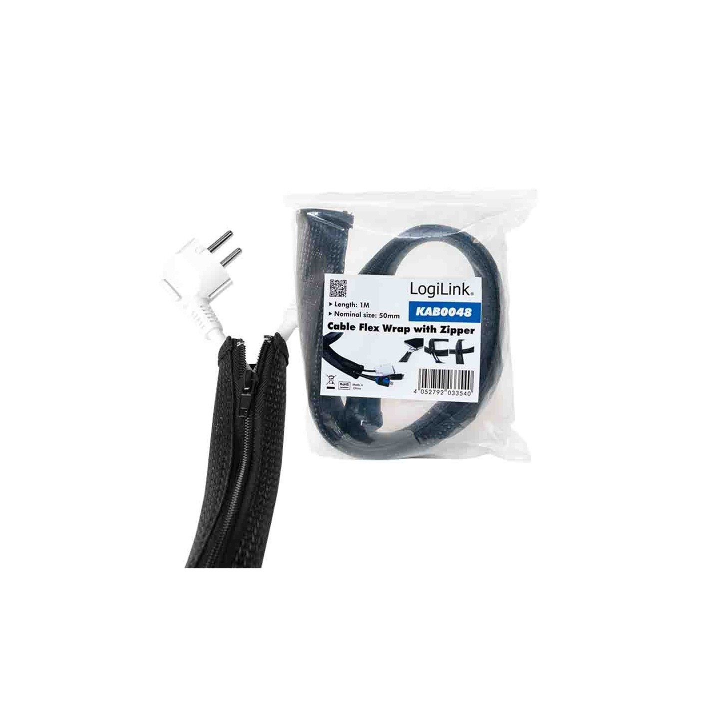 Buy KAB0049 2m CABLE SLEEVE (ZIPPER), POLYESTER, OD:50mm, BLACK, LOGILINK in Cyprus, Nicosia, Limassol, Larnaka, Pafos