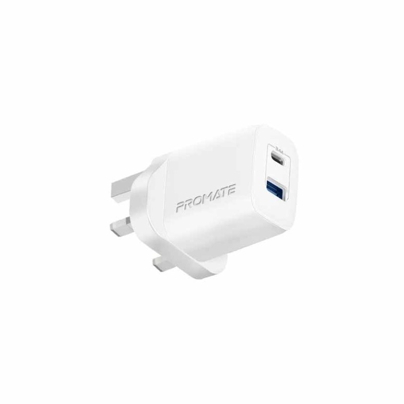 BIPLUG-2.UK-WT CHARGER 17W DUAL PORT HI-SPEED WHITE PROMATE — Buy in Cyprus with Fast Delivery