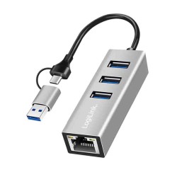 LogiLink UA0440 USB Hub 3.2 Gen1 3x USB-A + RJ45 Gigabit Ethernet Silver — Armenius Store Cyprus