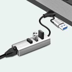 LogiLink UA0440 USB Hub 3.2 Gen1 3x USB-A + RJ45 Gigabit Ethernet Silver — Armenius Store Cyprus