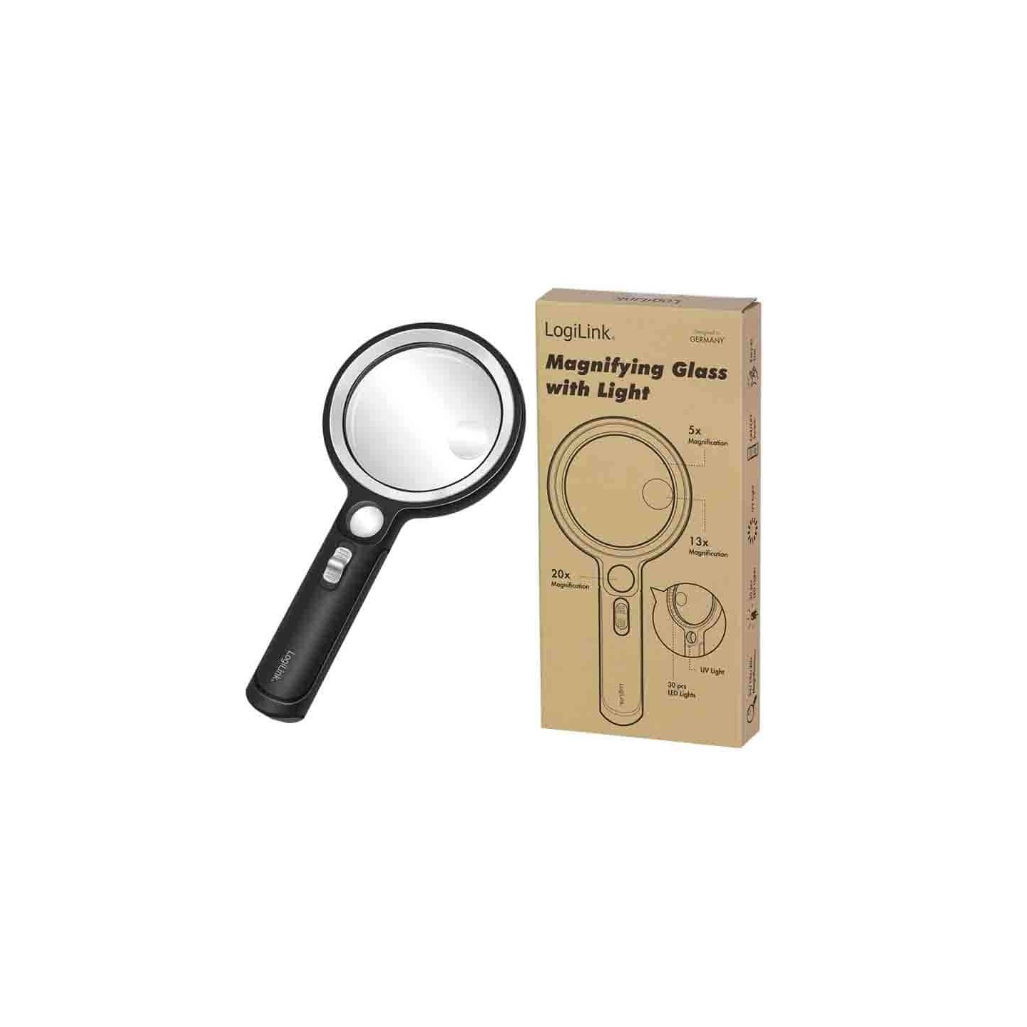 WZ0075 MAGNIFYING GLASS WITH LIGHT, 5x, 13x and 20x MAGNIFICATION, BLACK LOGILINK — Buy in Cyprus with Fast Delivery