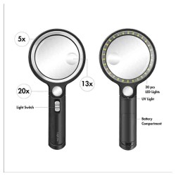 WZ0075 MAGNIFYING GLASS WITH LIGHT, 5x, 13x and 20x MAGNIFICATION, BLACK LOGILINK — Buy in Cyprus with Fast Delivery