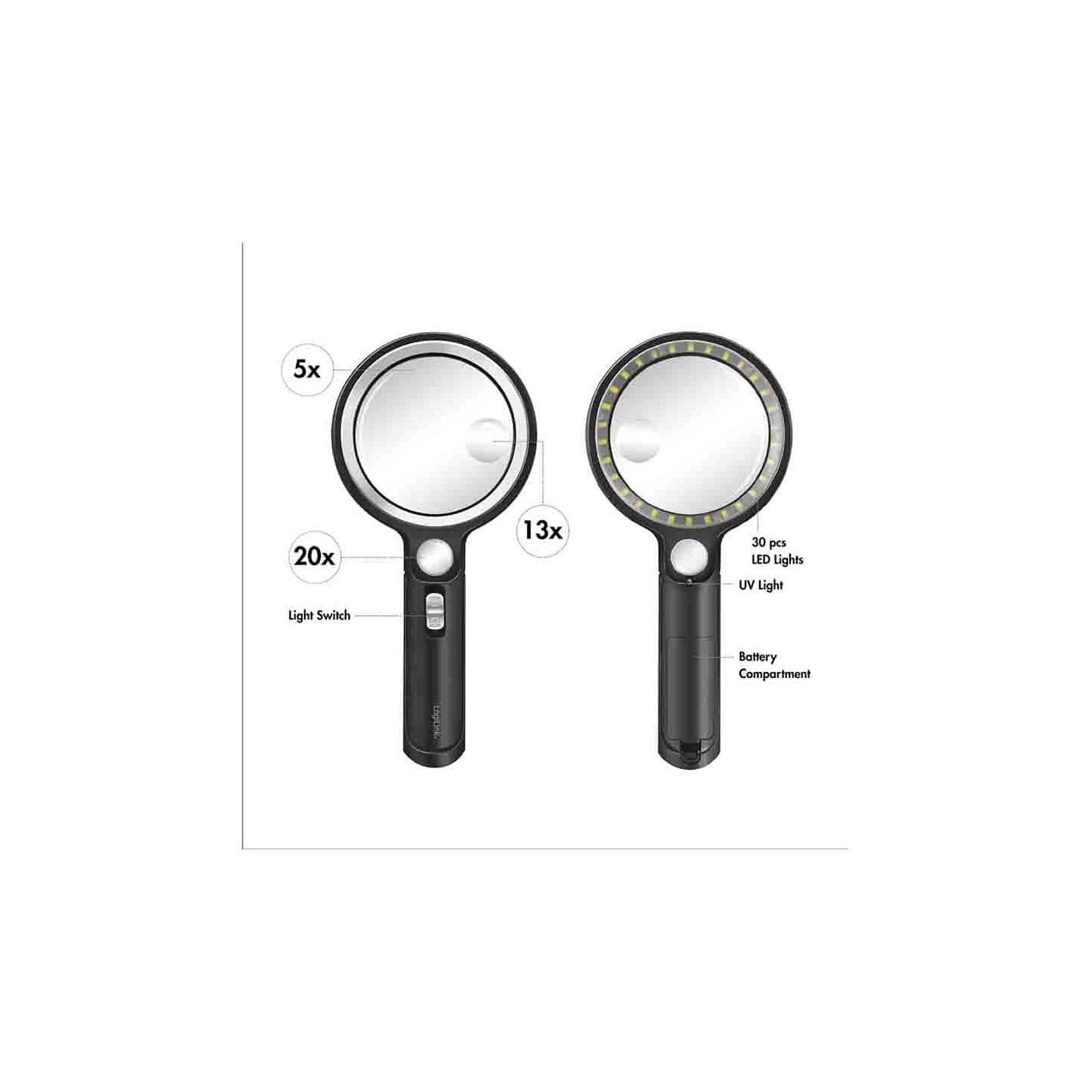 WZ0075 MAGNIFYING GLASS WITH LIGHT, 5x, 13x and 20x MAGNIFICATION, BLACK LOGILINK — Buy in Cyprus with Fast Delivery