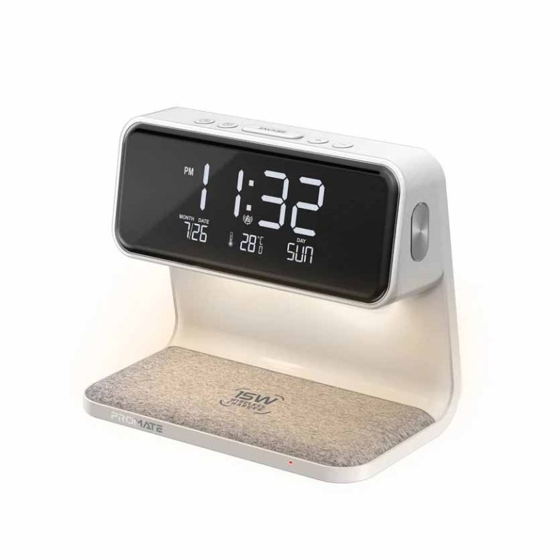 LUMIX-15 MULTIFUNCTION LED ALARM CLOCK W 15W WIRELESS CHARGER, WHITE PROMATE — Buy in Cyprus with Fast Delivery
