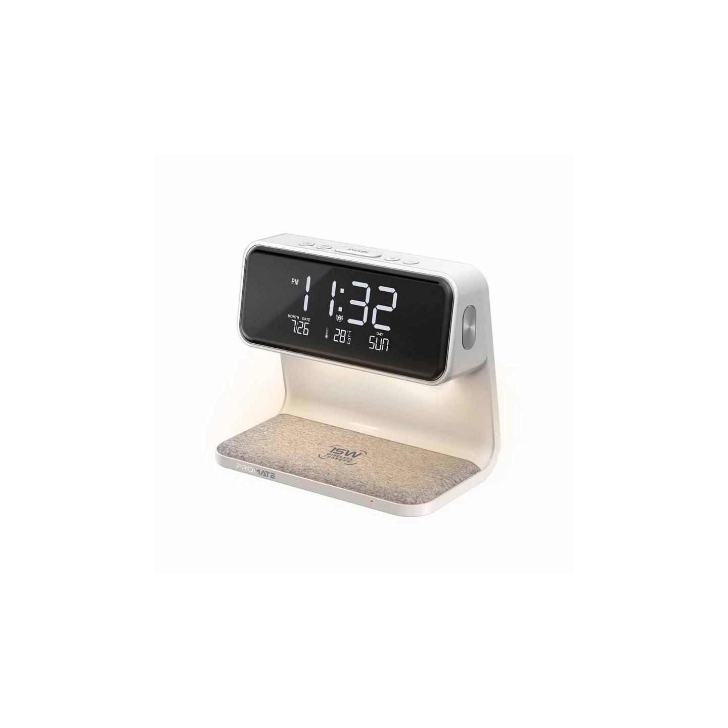 LUMIX-15 MULTIFUNCTION LED ALARM CLOCK W 15W WIRELESS CHARGER, WHITE PROMATE — Buy in Cyprus with Fast Delivery