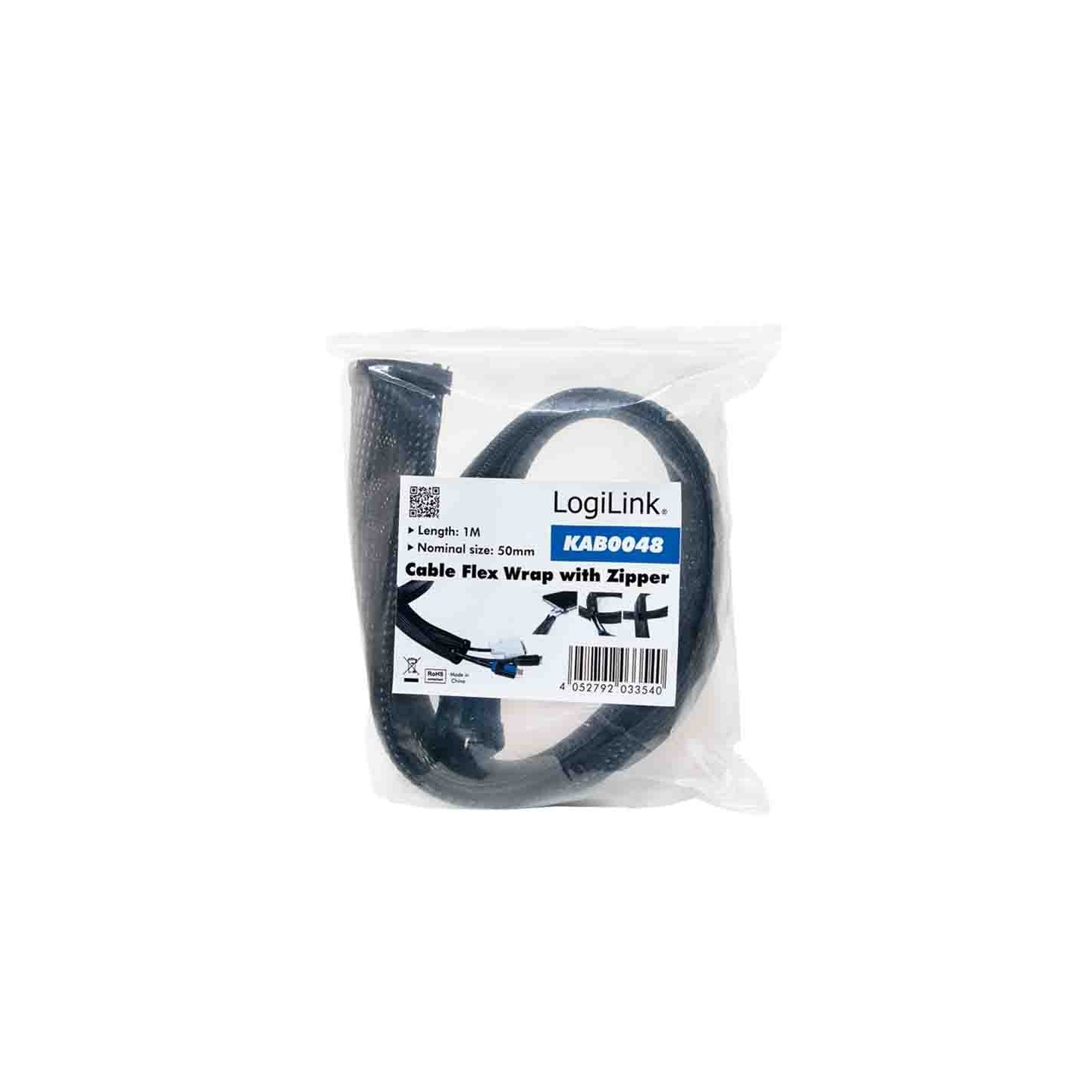 KAB0048 1m CABLE SLEEVE (ZIPPER), POLYESTER, OD:50mm, BLACK, LOGILINK — Buy in Cyprus with Fast Delivery