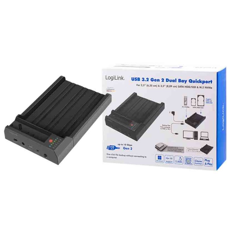 QP0031 QUICKPORT USB3.2 2-BAY 2.5&3.5 SATA HDD SSD AND M.2 NVME LOGILINK — Buy in Cyprus with Fast Delivery