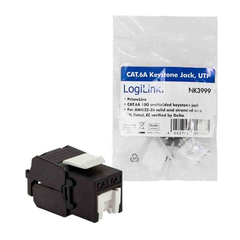 NK3999 Cat.6A KEYSTONE JACKS UTP 23-26 AWG, TOOLLESS 16.8mm WIDTH, LOGILINK — Buy in Cyprus with Fast Delivery