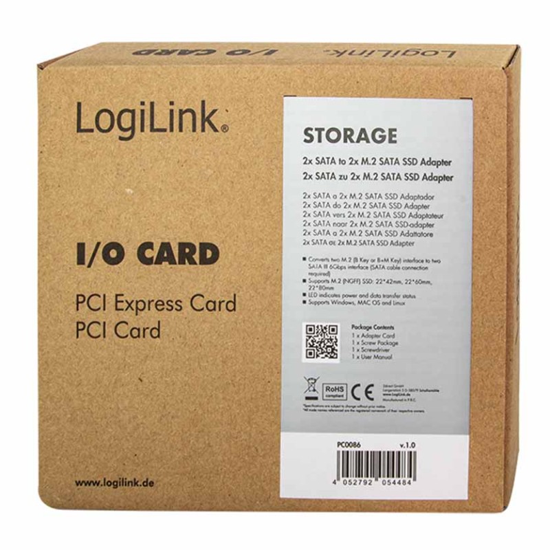 LogiLink PC0086 2x SATA to 2x M.2 SATA SSD Adapter (Boxed) — Buy in Cyprus with Fast Delivery