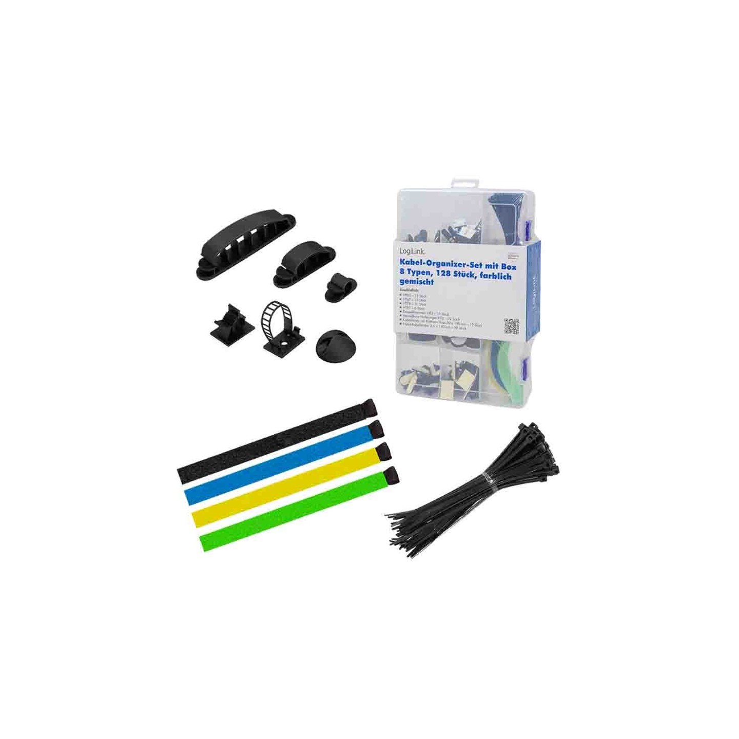 KAB0084 CABLE ORGANIZER SET IN A BOX, 8 ITEMS, 128pcs. MIXED COLOR, LOGILINK — Buy in Cyprus with Fast Delivery