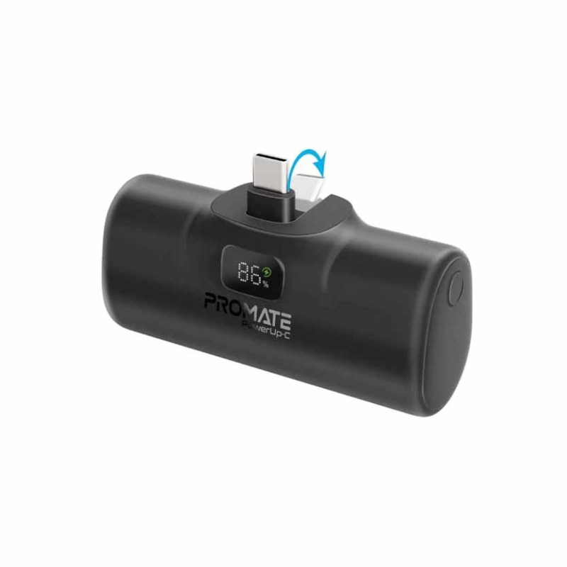 POWERUP-C-10.BLACK 5000mAh COMPACT POWERBANK 20W W BUILT-IN USB-C CONNECTOR PROMATE — Buy in Cyprus with Fast Delivery