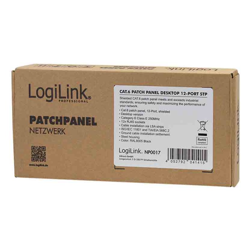 NP0017 CAT.6 PATCH PANEL 12 PORT SHIELDED, DESKTOP, BLACK, LOGILINK — Buy in Cyprus with Fast Delivery