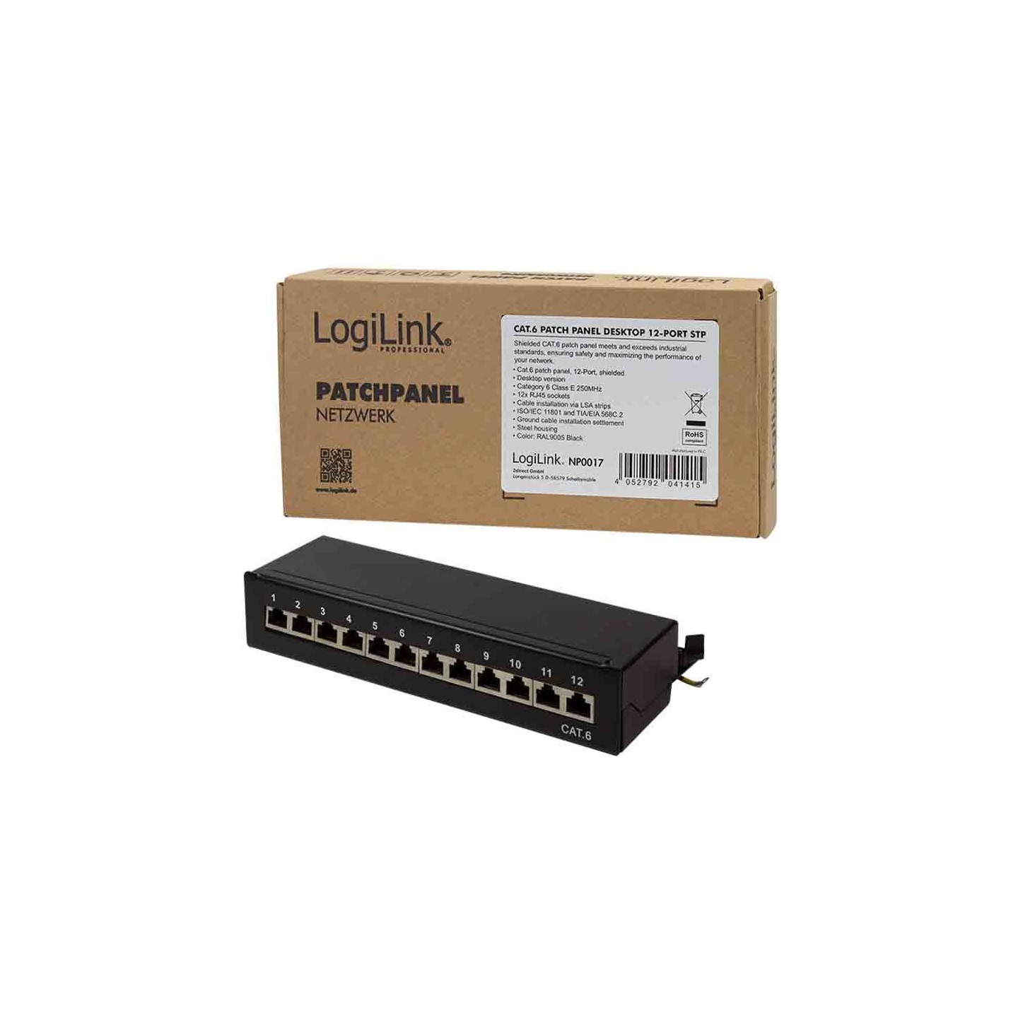 NP0017 CAT.6 PATCH PANEL 12 PORT SHIELDED, DESKTOP, BLACK, LOGILINK — Buy in Cyprus with Fast Delivery