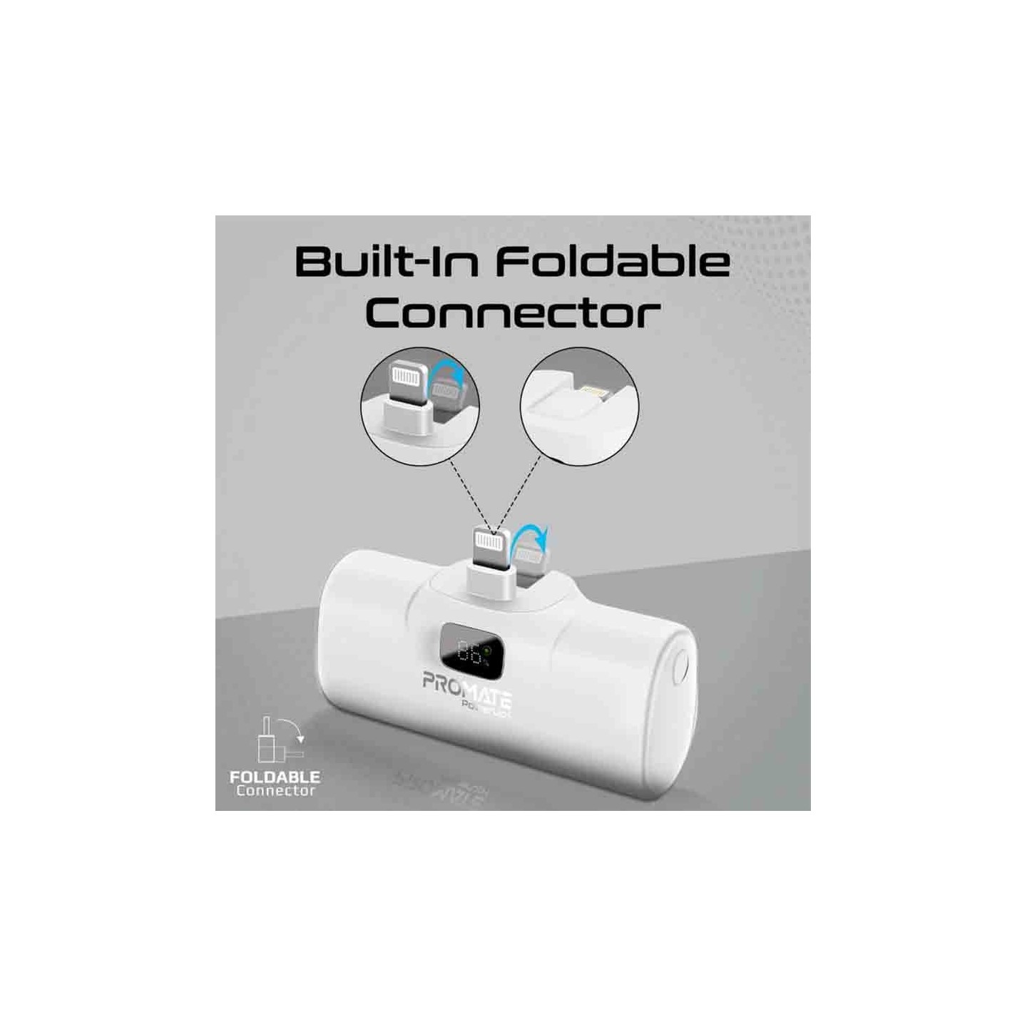 POWERUP-I.WHITE 5000mAh COMPACT FAST POWERBANK W BUILT-IN LIGHTNING CONNECTOR PROMATE — Buy in Cyprus with Fast Delivery