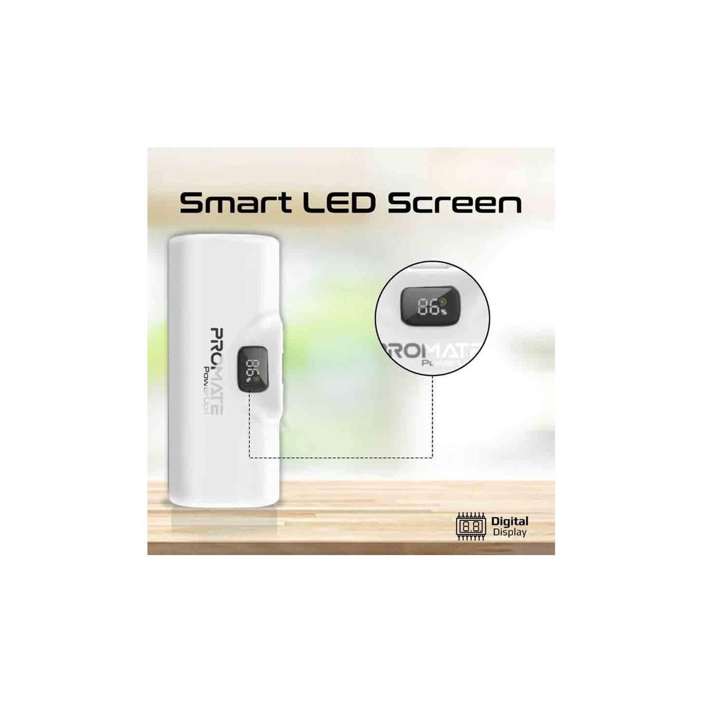 POWERUP-I.WHITE 5000mAh COMPACT FAST POWERBANK W BUILT-IN LIGHTNING CONNECTOR PROMATE — Buy in Cyprus with Fast Delivery