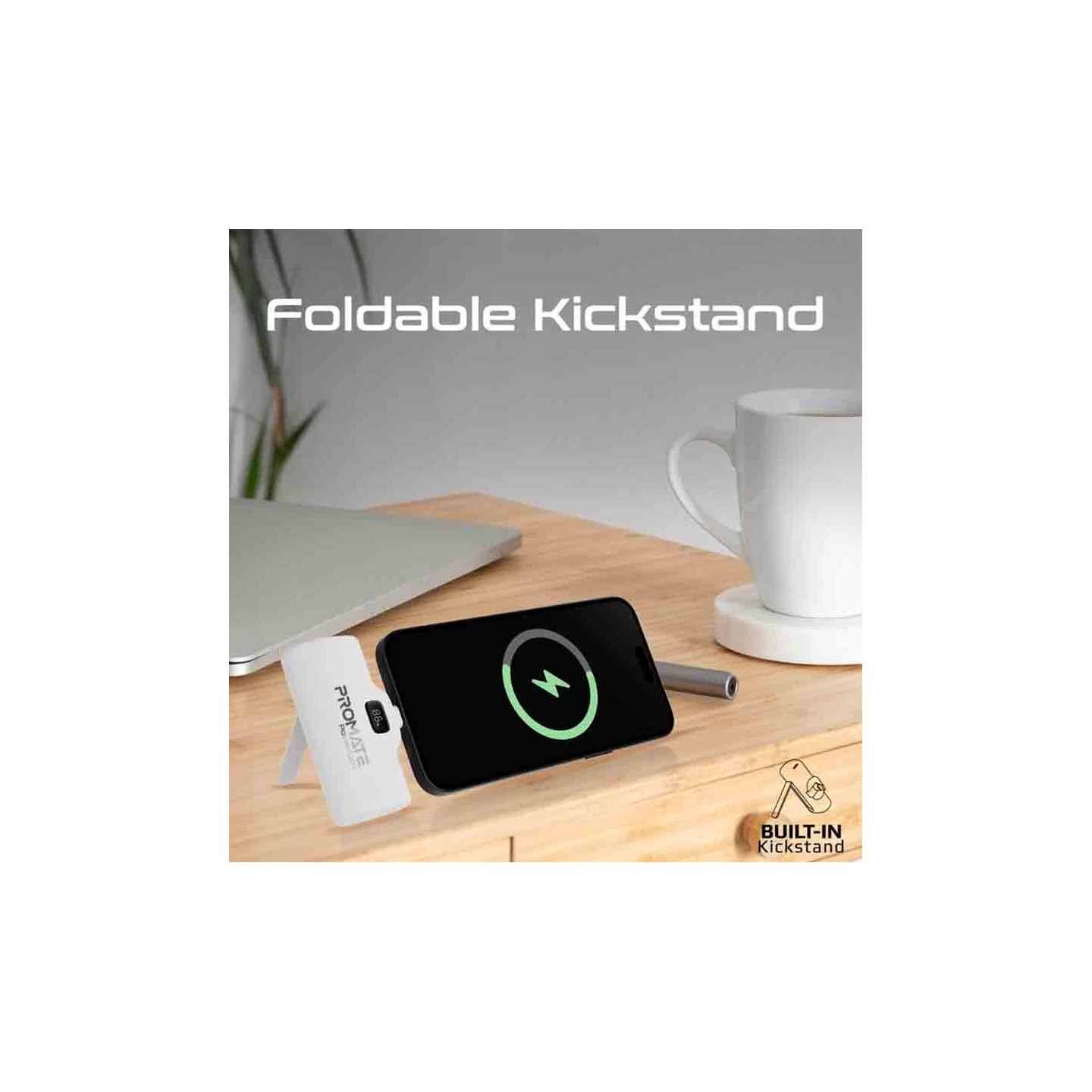 POWERUP-I.WHITE 5000mAh COMPACT FAST POWERBANK W BUILT-IN LIGHTNING CONNECTOR PROMATE — Buy in Cyprus with Fast Delivery