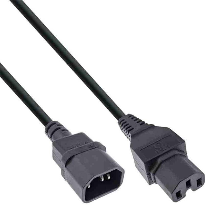 16811 2m POWER CABLE EXT., HOT CONDITION CONN. IEC-C15 IEC TO C14 BLACK, INLINE — Buy in Cyprus with Fast Delivery