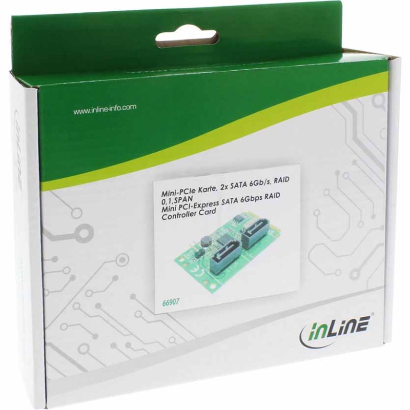 Inline 66907 Mini-PCIe 2.0 SATA 2x 6Gbps RAID 0/1/SPAN (Boxed) — Buy in Cyprus with Fast Delivery