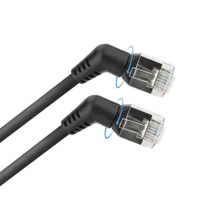 DD1901 BLACK 1m U FTP CAT6A SLIMLINE PATCH CABLE WITH ANGLED 360 ROTATABLE RJ45 CONNECTORS, ACT