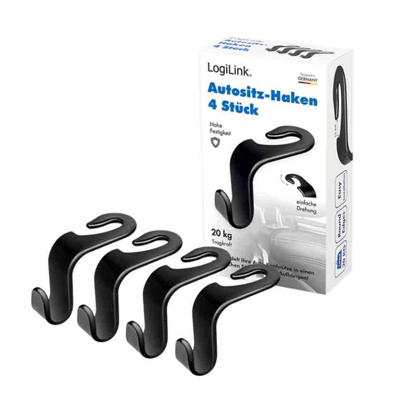 Buy AA0165 CAR SEAT HOOKS,4pcs, 20kg PER HOOK, BLACK, LOGILINK in Cyprus, Nicosia, Limassol, Larnaka, Pafos