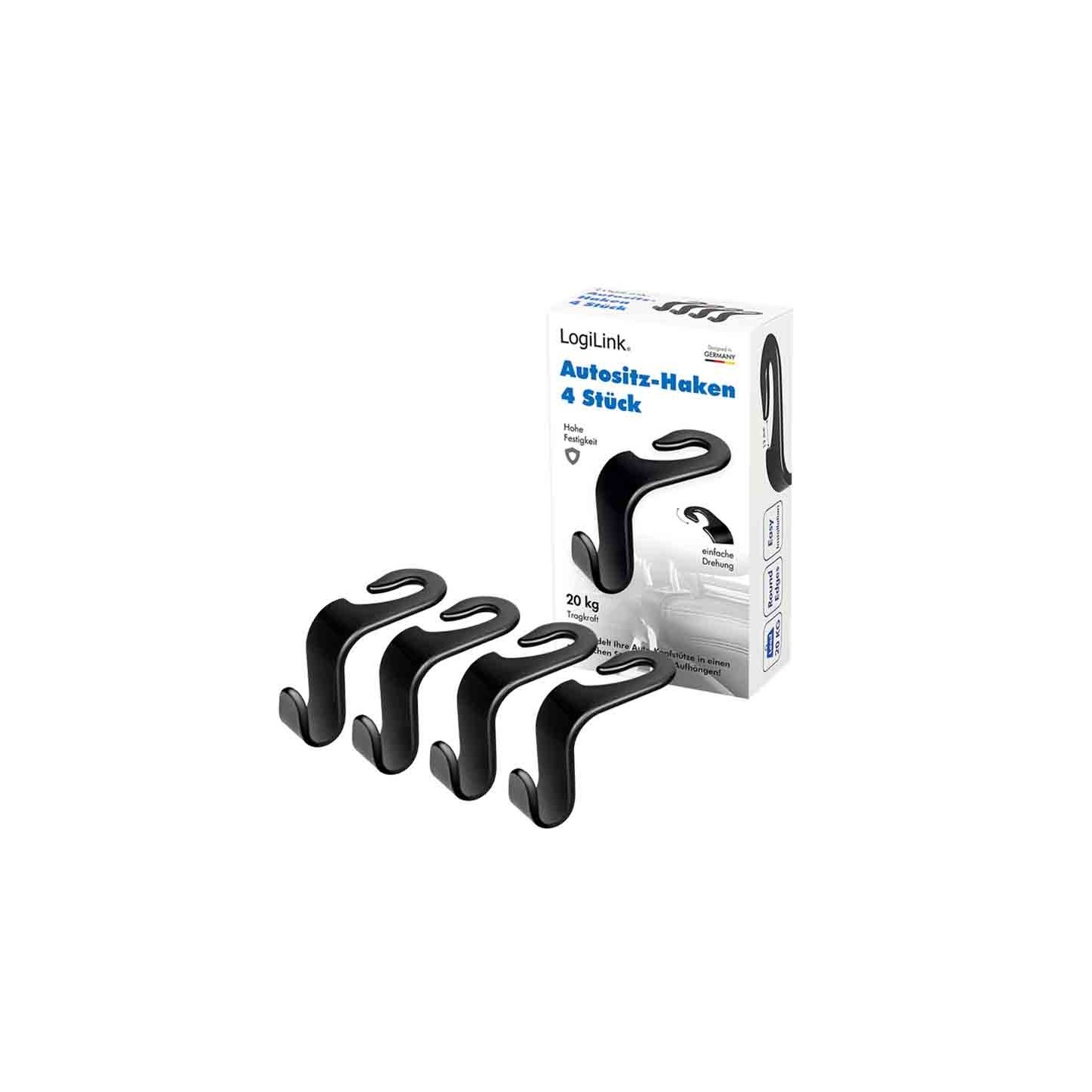 Buy AA0165 CAR SEAT HOOKS,4pcs, 20kg PER HOOK, BLACK, LOGILINK in Cyprus, Nicosia, Limassol, Larnaka, Pafos