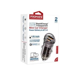 Buy TRANSDRIVE-65W RAPID CAR MINI CHARGER TRANSPARENT, QUICK CHARGE PORTS PROMATE in Cyprus, Nicosia, Limassol, Larnaka, Pafos