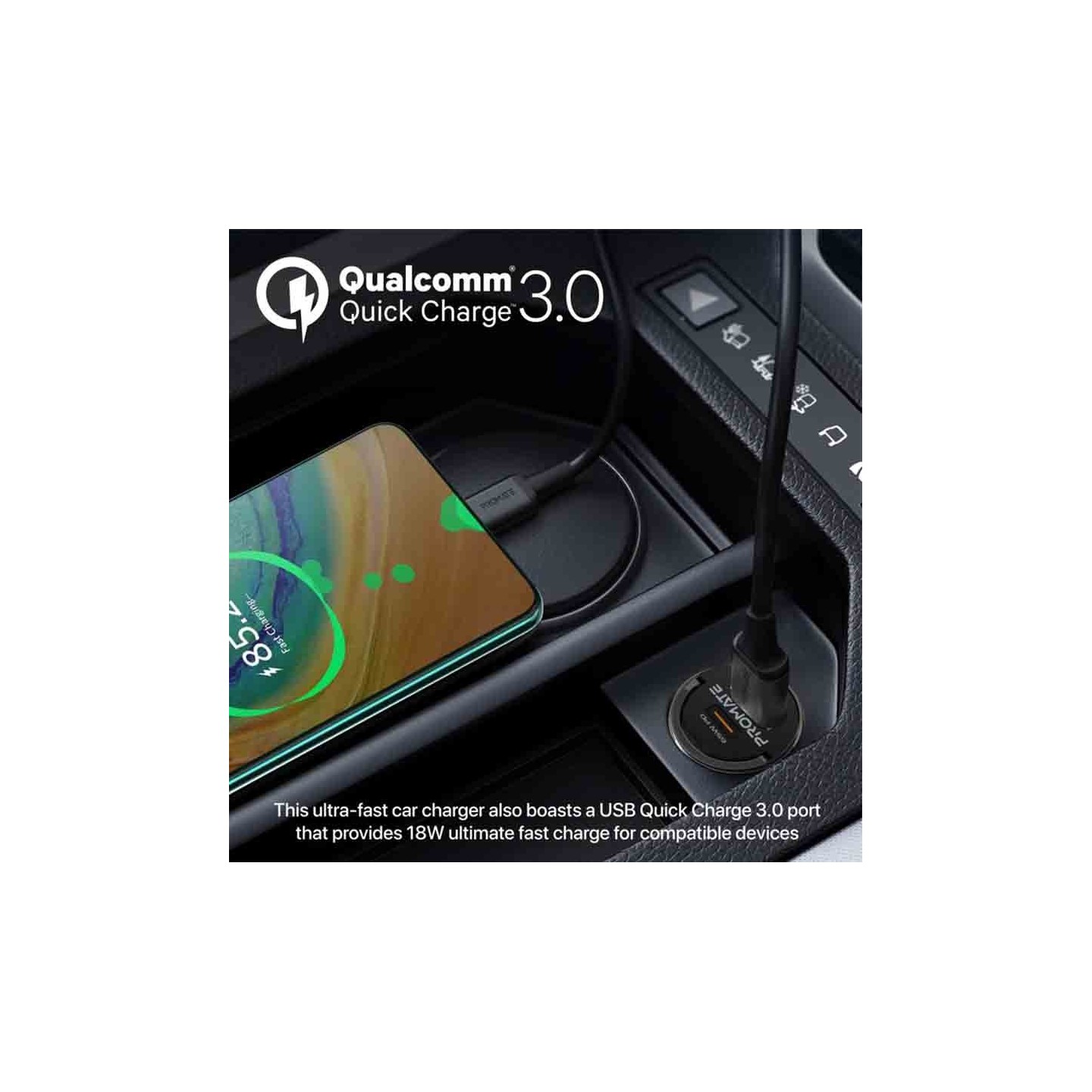 Buy TRANSDRIVE-65W RAPID CAR MINI CHARGER TRANSPARENT, QUICK CHARGE PORTS PROMATE in Cyprus, Nicosia, Limassol, Larnaka, Pafos