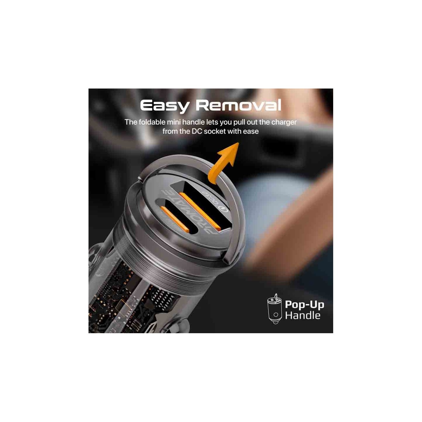 Buy TRANSDRIVE-65W RAPID CAR MINI CHARGER TRANSPARENT, QUICK CHARGE PORTS PROMATE in Cyprus, Nicosia, Limassol, Larnaka, Pafos