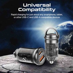 Buy TRANSDRIVE-65W RAPID CAR MINI CHARGER TRANSPARENT, QUICK CHARGE PORTS PROMATE in Cyprus, Nicosia, Limassol, Larnaka, Pafos