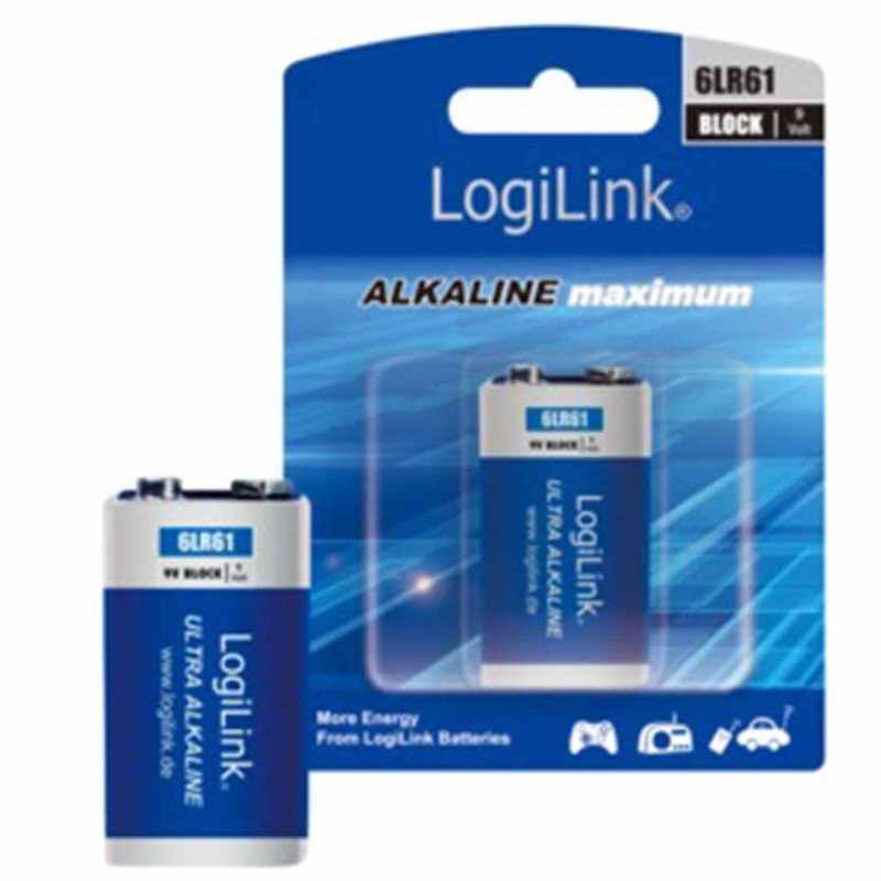 LogiLink 6LR61B1 9V Alkaline Battery - Ultra Power 480mAh Block EAN 4052792047950 — Armenius Store Cyprus