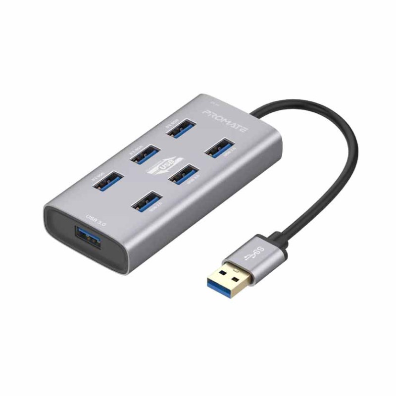 Buy EZHUB-7 USB 7-PORT HUB3.0 & USB-C DATA & CHARGE, ALUMINIUM ALLOY PROMATE in Cyprus, Nicosia, Limassol, Larnaka, Pafos