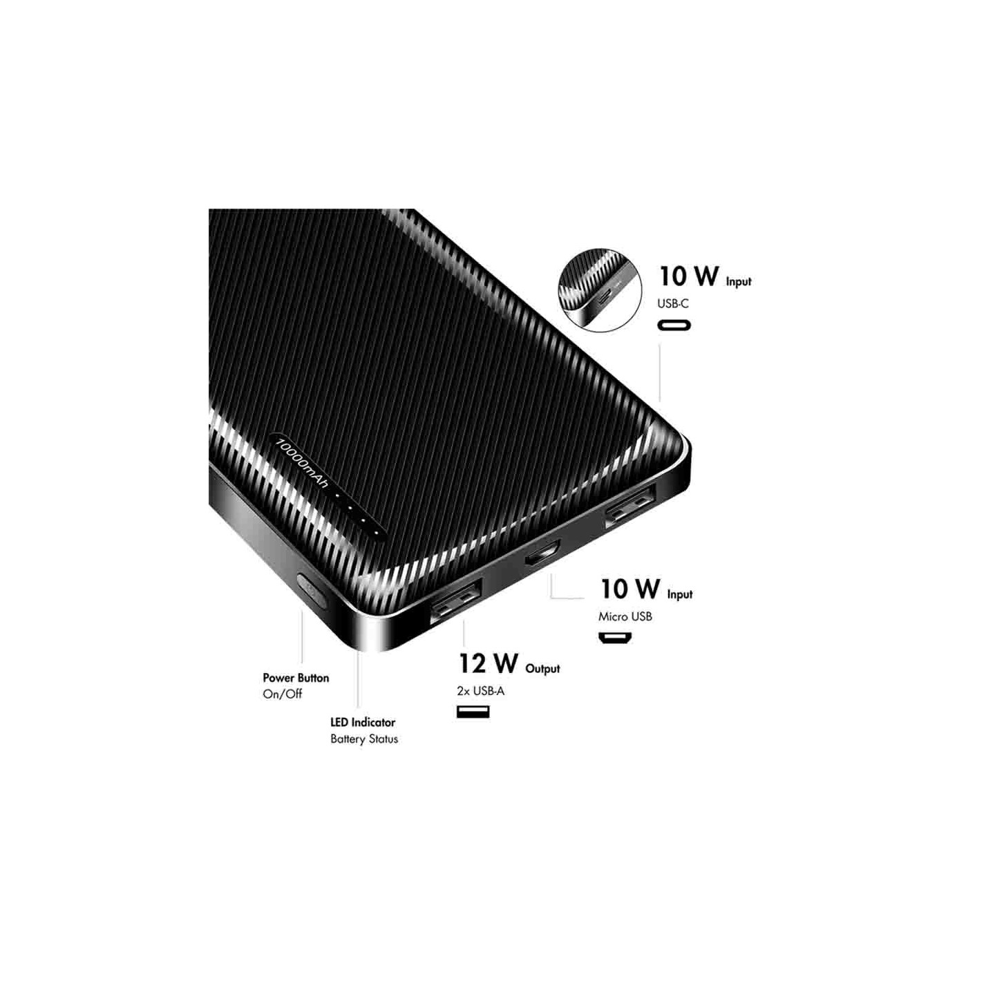 PA0316 POWERBANK 10000mAh, 2x USB-A, USB-C, WITH FAST CHARGING, BLACK, LOGILINK — Buy in Cyprus with Fast Delivery