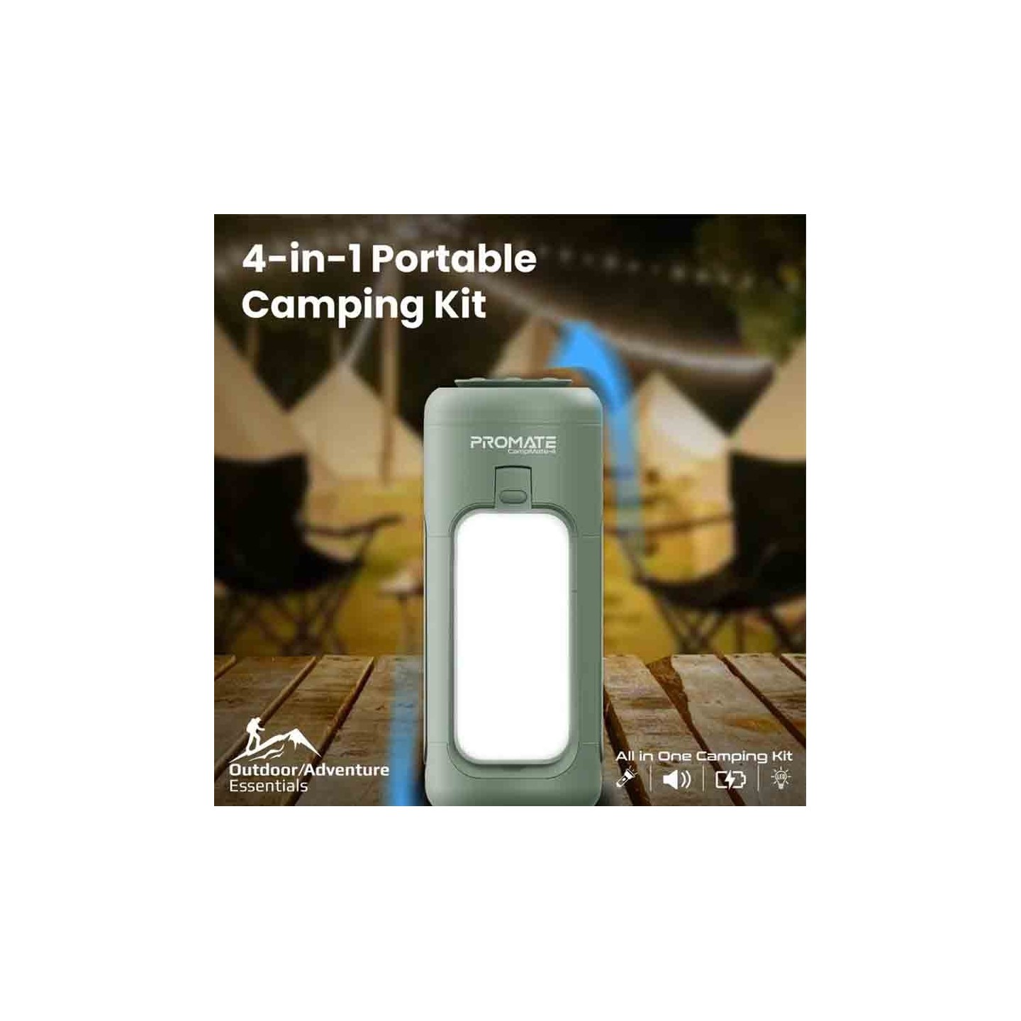 CAMPMATE-4 MULTIFUNCTIONAL CAMPING KIT 6000mAh POWERBANK, BT SPEAKER PROMATE — Buy in Cyprus with Fast Delivery
