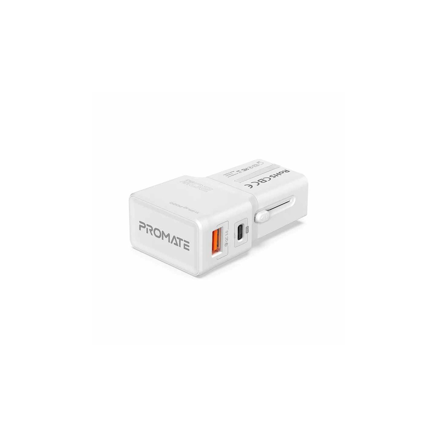 TRIPLUG-PD20.WHITE UNIVERSAL TRAVEL ADAPTER 20W, QUICK CHARGE 3.0 WHITE PROMATE — Buy in Cyprus with Fast Delivery