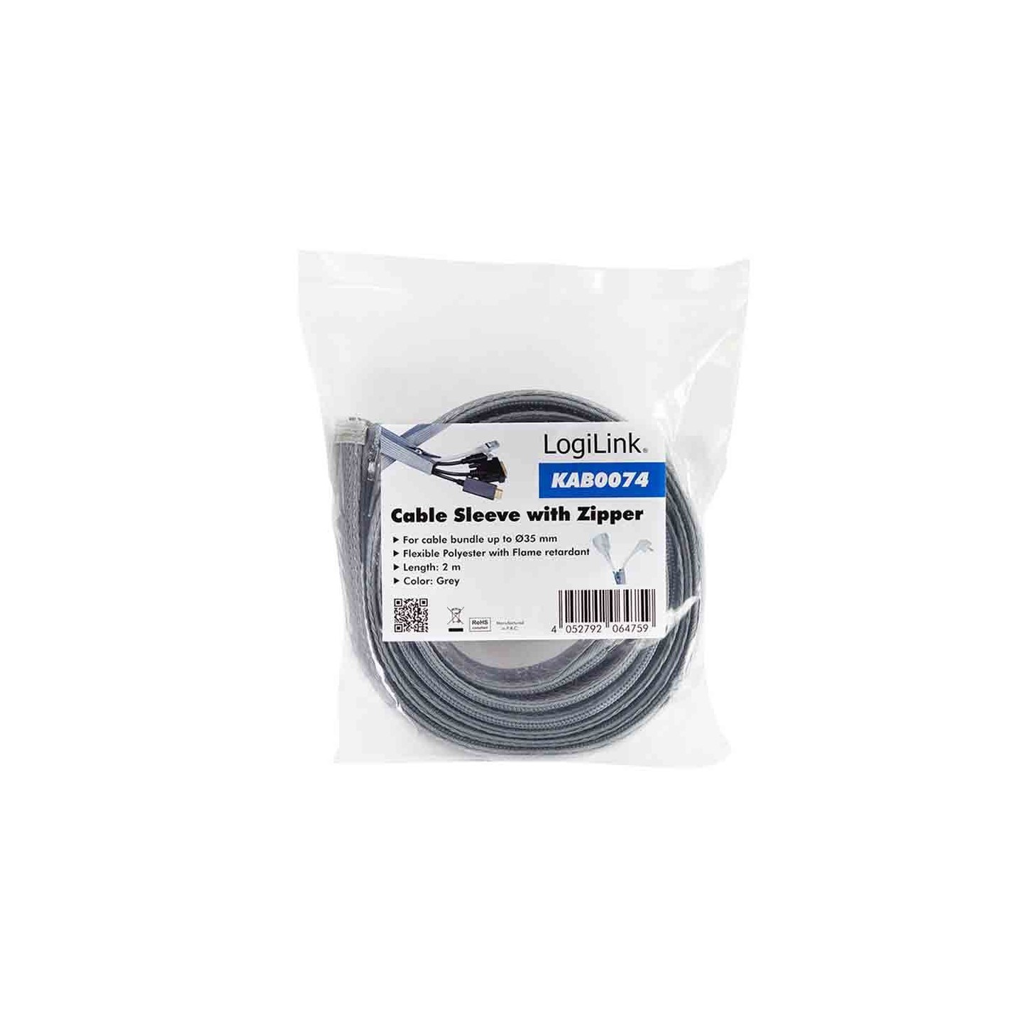 Buy KAB0074 2m CABLE SLEEVE WITH ZIPPER, POLYESTER 35mm GREY, LOGILINK in Cyprus, Nicosia, Limassol, Larnaka, Pafos