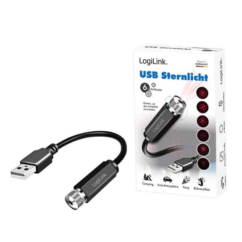 LED016 USB-A LED STARLIGHT, 6-LIGHT PATTERN W FLEXIBLE GOOSENECK, LOGILINK — Buy in Cyprus with Fast Delivery
