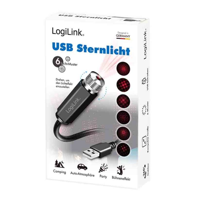 LED016 USB-A LED STARLIGHT, 6-LIGHT PATTERN W FLEXIBLE GOOSENECK, LOGILINK — Buy in Cyprus with Fast Delivery