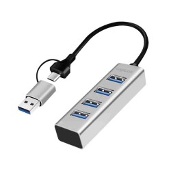 UA0455 HUB 3.0 4xUSB-A, 5 GBITS 2-in-1 CONNECTION CABLE SILVER, LOGILINK — Buy in Cyprus with Fast Delivery